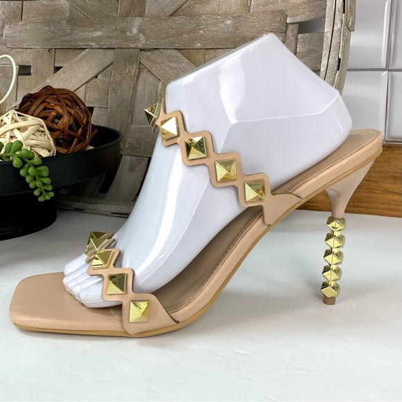 Cape Robbin Zinc Spiked Square Toe Nude High Heels - Picture 8 of 13